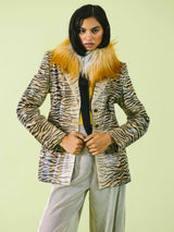 Escada Tiger Printed Leather Blazer Jacket arcadeshops.com