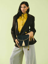Paloma Picasso Metallic Whipstitch Leather Bag Accessory arcadeshops.com
