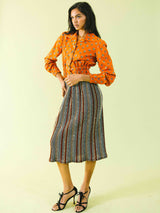 1970s Burnt Orange Cropped Floral Blouse Top arcadeshops.com