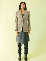 Escada Beige Houndstooth Tweed Blazer Jacket arcadeshops.com