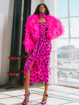 Oscar de la Renta Fuchsia Floral Ruffle Gown Dress arcadeshops.com