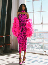 Oscar de la Renta Fuchsia Floral Ruffle Gown Dress arcadeshops.com
