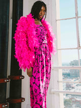 Oscar de la Renta Fuchsia Floral Ruffle Gown Dress arcadeshops.com