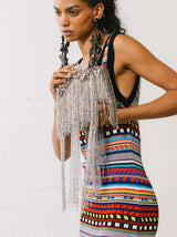 Marchesa Silver Beaded Fringe Minaudiere Bag Accessory arcadeshops.com