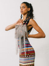 Marchesa Silver Beaded Fringe Minaudiere Bag Accessory arcadeshops.com