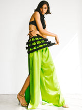 Yves Saint Laurent Green Satin Split Leg Pants Bottom arcadeshops.com