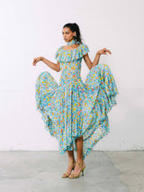 1976 Yves Saint Laurent Ruffle Floral Fishtail Dress Dress arcadeshops.com