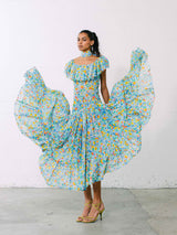 1976 Yves Saint Laurent Ruffle Floral Fishtail Dress Dress arcadeshops.com