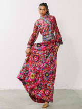 1960s Oscar de la Renta Fuchsia Floral Silk Gown Dress arcadeshops.com