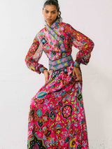 1960s Oscar de la Renta Fuchsia Floral Silk Gown Dress arcadeshops.com