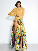 1970s Printed Split Maxi Skirt Bottom arcadeshops.com