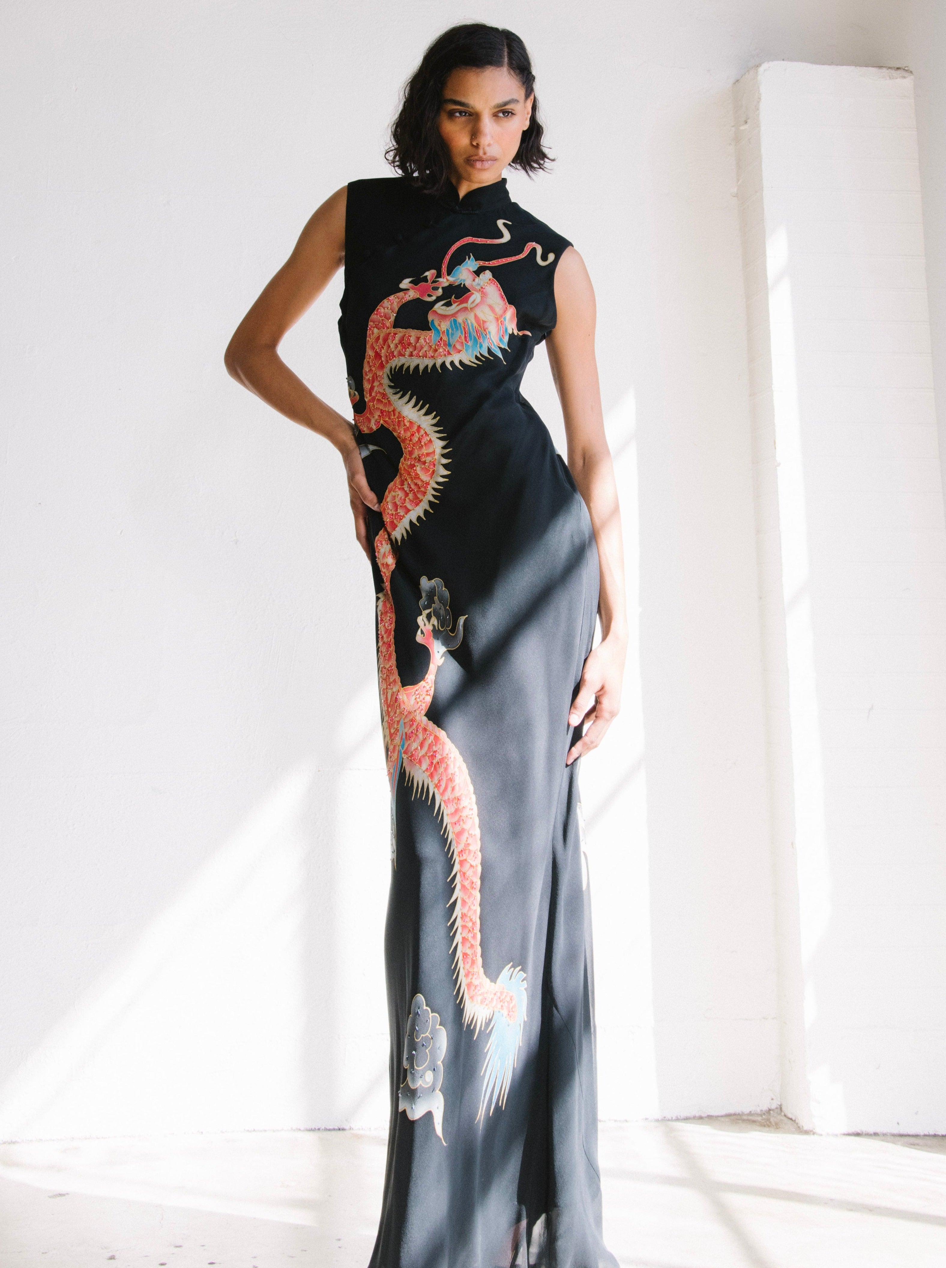 silk dragon dress Sue Wong Cheongsam Dragon Dress