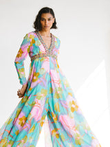 1960s Floral Watercolor Chiffon Jumpsuit Jumpsuit arcadeshops.com