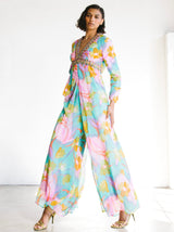 1960s Floral Watercolor Chiffon Jumpsuit Jumpsuit arcadeshops.com