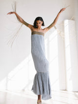 Mary McFadden Periwinkle Plisse Fringed Skirt Ensemble Dress arcadeshops.com