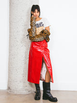 2022 Gucci Red Embossed Leather Skirt Bottom arcadeshops.com