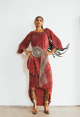 Off The Shoulder Rose Plisse Ensemble Suit arcadeshops.com