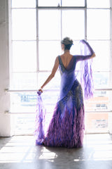 Rubin Panis Feathered Chiffon Tank Gown Dress arcadeshops.com