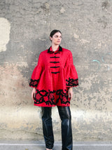 Red Brocade Bell Sleeve Coat Jacket arcadeshops.com