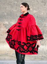 Red Brocade Bell Sleeve Coat Jacket arcadeshops.com