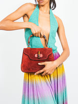 1970s Gucci Rust Suede Bamboo Handle Bag Accessory arcadeshops.com