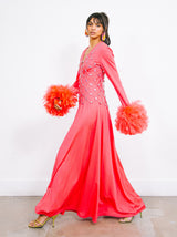 Victor Costa Bright Pink Feather Trimmed Maxi Dress Dress arcadeshops.com