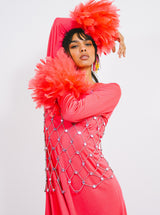 Victor Costa Bright Pink Feather Trimmed Maxi Dress Dress arcadeshops.com