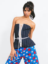 2002 Dolce And Gabbana Pinstripe Denim Corset Top arcadeshops.com