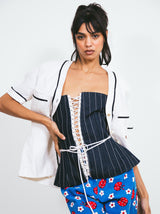 2002 Dolce And Gabbana Pinstripe Denim Corset Top arcadeshops.com