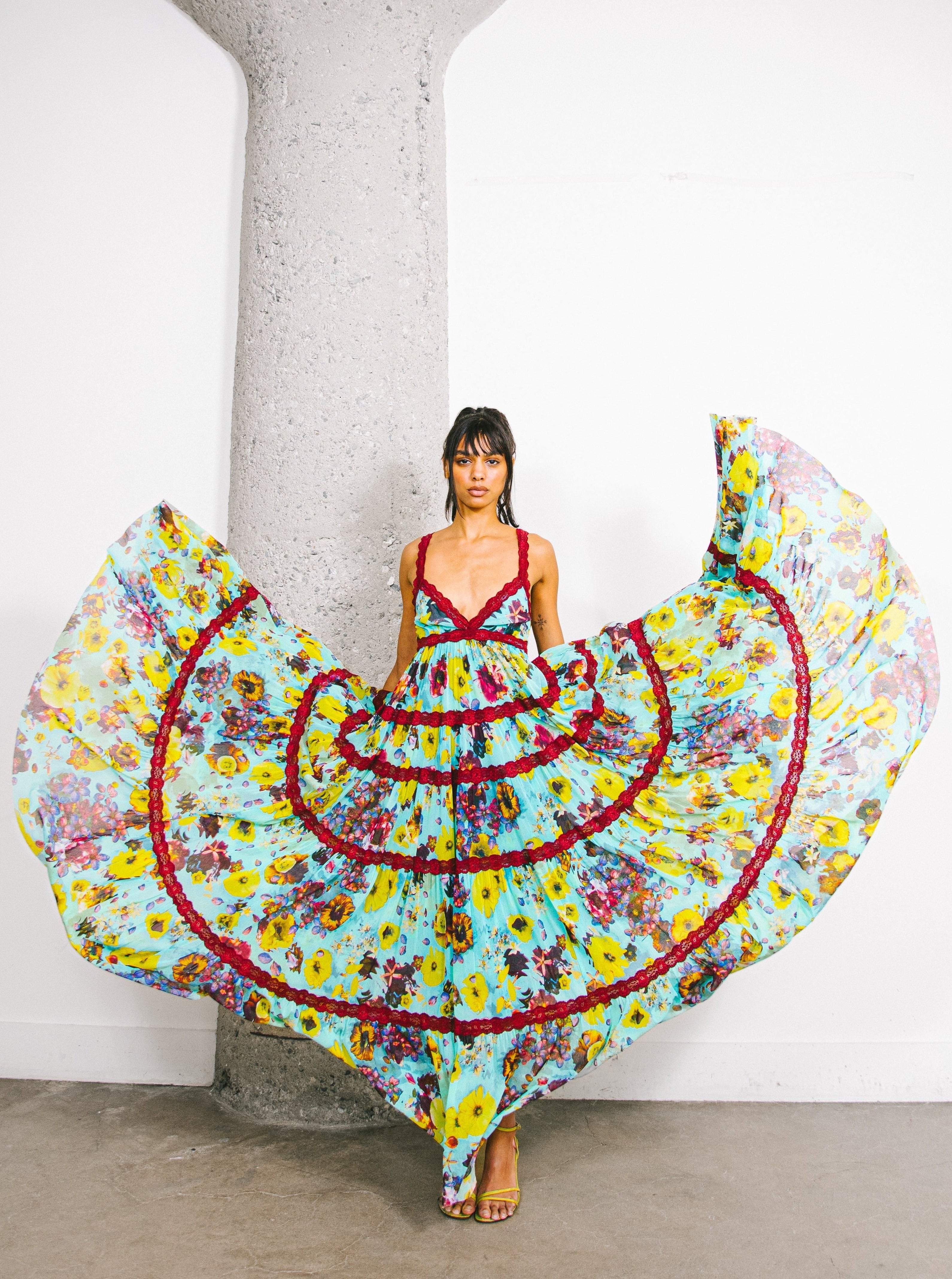 Jean Paul Gaultier Tiered Floral Maxi Dress