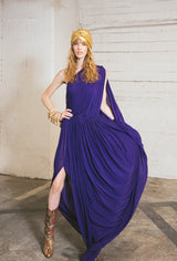1970s Halston Purple Draped One Shoulder Chiffon Gown Dress arcadeshops.com
