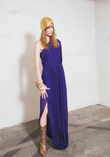 1970s Halston Purple Draped One Shoulder Chiffon Gown Dress arcadeshops.com
