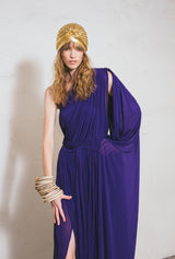 1970s Halston Purple Draped One Shoulder Chiffon Gown Dress arcadeshops.com