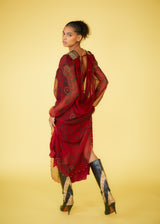 Cowl Back Scrollwork Printed Caftan Dress arcadeshops.com