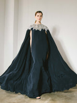 Oscar de la Renta Crystal Accented Caped Gown