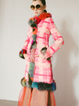 Voyage Pink Plaid Fur Trimmed Coat