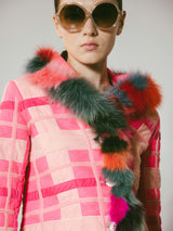 Voyage Pink Plaid Fur Trimmed Coat
