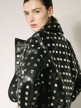 Moschino Mirror Embellished Leather Moto Jacket