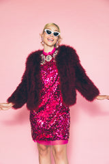 Wine Marabou Feather Jacket Jacket arcadeshops.com