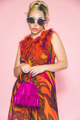 Yves Saint Laurent Fuschia Suede Fringed Bag Accessory arcadeshops.com