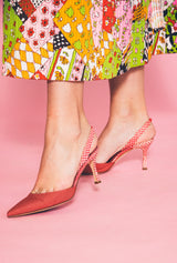 Manolo Blahnik Linen Pointed Slingback Kitten Heels, 38 Accessory arcadeshops.com