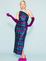 Lilli Diamond Sequin One Shoulder Gown Dress arcadeshops.com