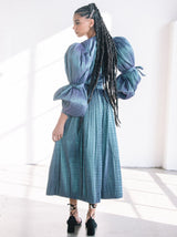Adolfo Teal Metallic Puff Sleeve Ensemble Suit arcadeshops.com