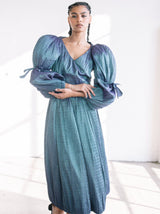 Adolfo Teal Metallic Puff Sleeve Ensemble Suit arcadeshops.com