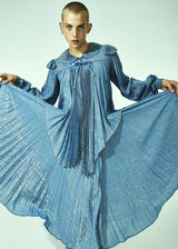 Fong Leng Metallic Blue Pleated Skirt Ensemble Suit arcadeshops.com