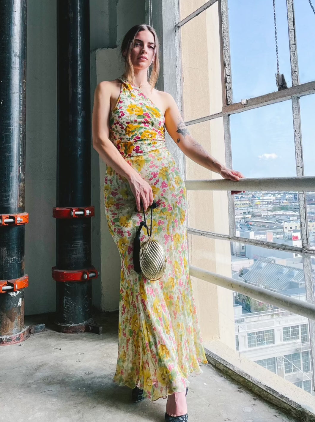 Christian Dior Floral Chiffon Bias Gown