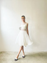 1950's Illusion Neckline Chiffon and Lace Dress Dress arcadeshops.com