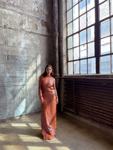 Salmon Mock Neck Sequin Gown Dress arcadeshops.com