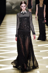 2013 Roberto Cavalli Embellished Chiffon and Suede Dress Dress arcadeshops.com