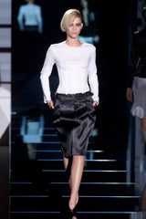 2001 Gucci by Tom Ford Black Satin Belted Pencil Skirt Bottom arcadeshops.com